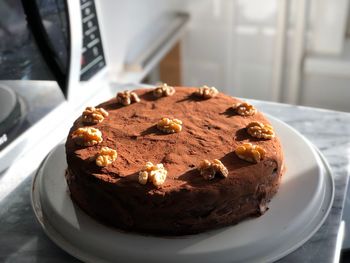 Close-up of cake in plate on table