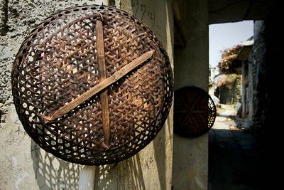 Wicker baskets handing on wall