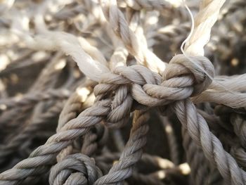 Close-up of rope tied on wooden post