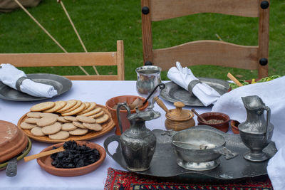 High angle view of food on table