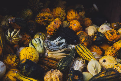 High angle view of pumpkins for sale at market stall