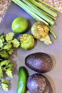 High angle view of fruits on table