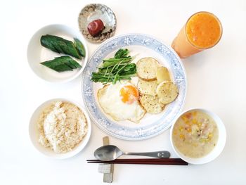 Directly above shot of meal served on table