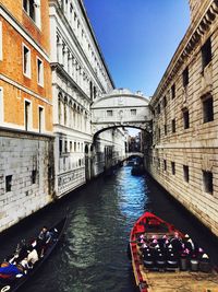 Canal along buildings in city