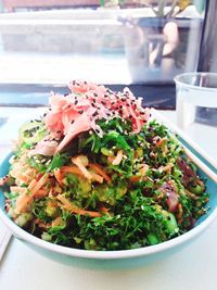 Close-up of salad in bowl on table