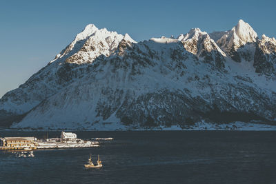 Scenic view of snowcapped mountains against sky