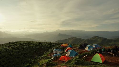 Morning views of taman langit sunrise point and camping ground at bandung,west java,indonesia