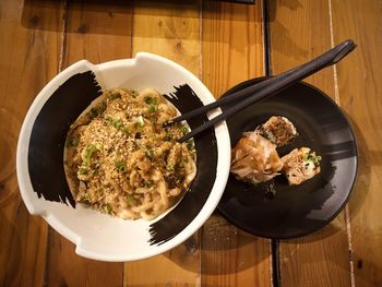 High angle view of food in bowl on table