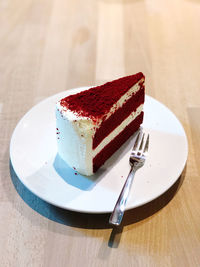 Close-up of cake in plate on table