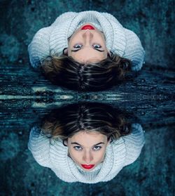 Multiple image of young woman lying on floor