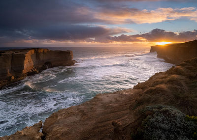 Scenic view of sea against sky during sunset