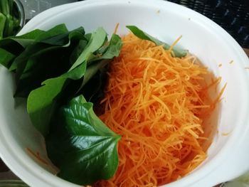 High angle view of noodles in bowl