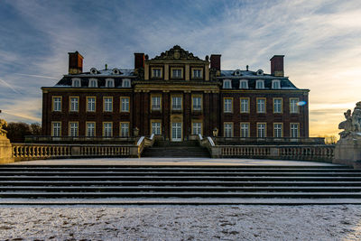 Front view of an old and well preserved castle in germany on a clear winter day