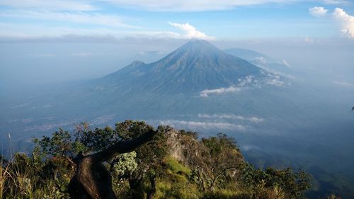 View of mount sindoro from the top of mount sumbing