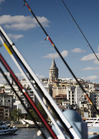 Bridge and buildings against sky in city