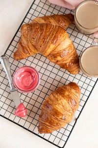 High angle view of breakfast on table