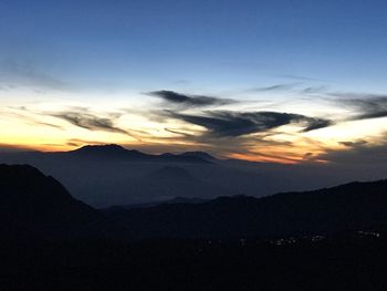 Scenic view of silhouette mountains against sky at sunset