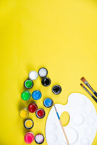 High angle view of multi colored pencils on table