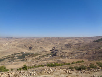 Scenic view of landscape against clear blue sky