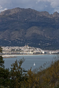 Scenic view of sea and mountains