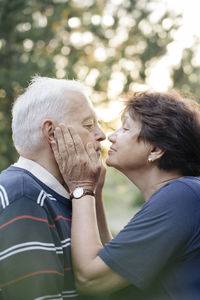 Profile of senior couple in love