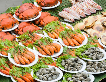 High angle view of various vegetables in market stall