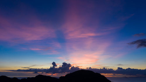 Twilight landscape blue sky and pastel tone romantic time with silhouette mountain phi phi island