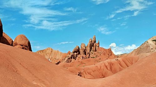 Panoramic view of rock formations against sky