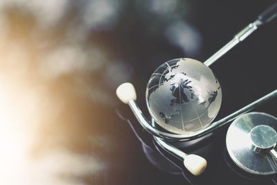 Close-up of crystal ball on table