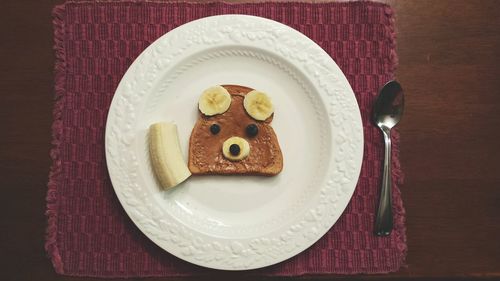 Directly above shot of breakfast in plate on table