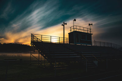 Low angle view of silhouette railing against sky during sunset