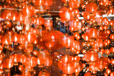 Full frame shot of illuminated lanterns hanging at night during chinese new year festival