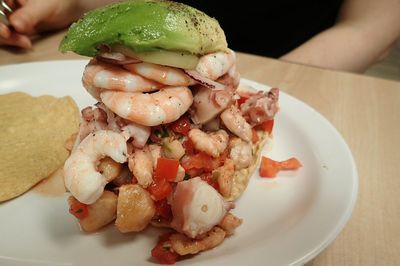 Close-up of seafood served in plate