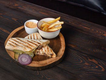 High angle view of food on table