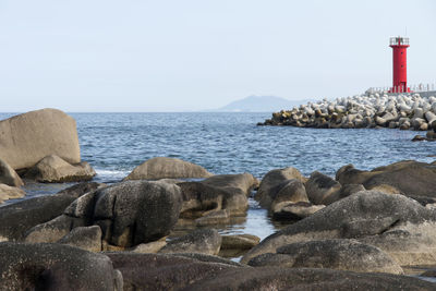 Scenic view of sea against clear sky