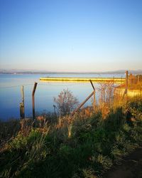 Scenic view of sea against clear sky