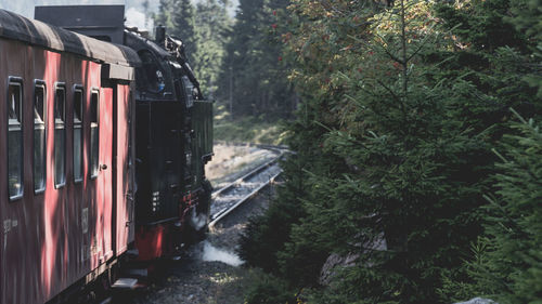 Train on railroad tracks during winter
