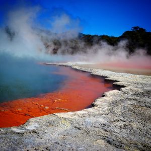 Smoke emitting from volcanic landscape