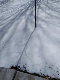 High angle view of snow covered field