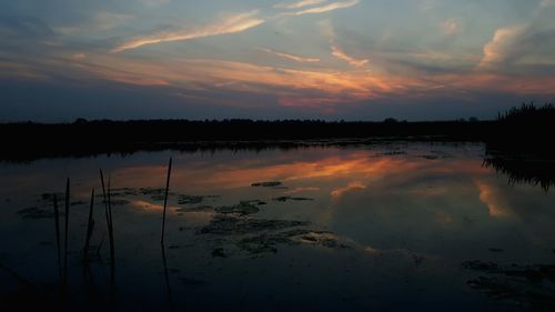 Scenic view of lake against sky during sunset