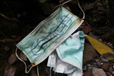 High angle view of clothes drying on field