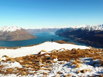 Scenic view of mountains against clear sky