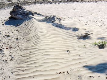 High angle view of sand at beach