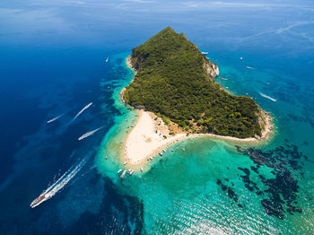 Aerial view of harbor at sea