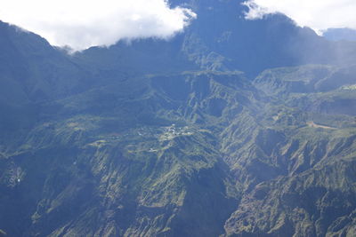 Aerial view of snowcapped mountains against sky