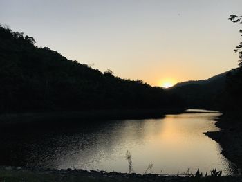 Scenic view of lake against sky during sunset