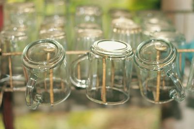 Close-up of glasses on table