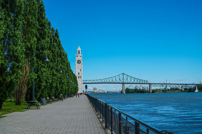 Bridge over river against blue sky