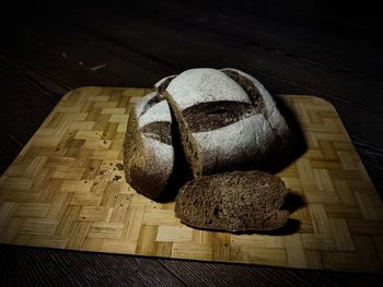 High angle view of bread on cutting board