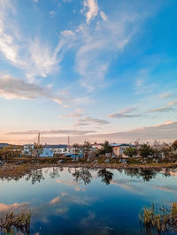 Scenic view of lake against sky during sunset